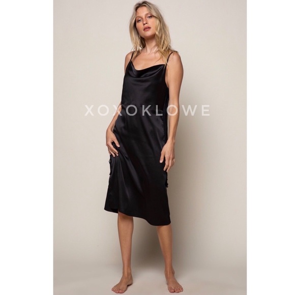 POL Black Cowl Neck Satin Midi Slip Dress - Picture 9 of 13